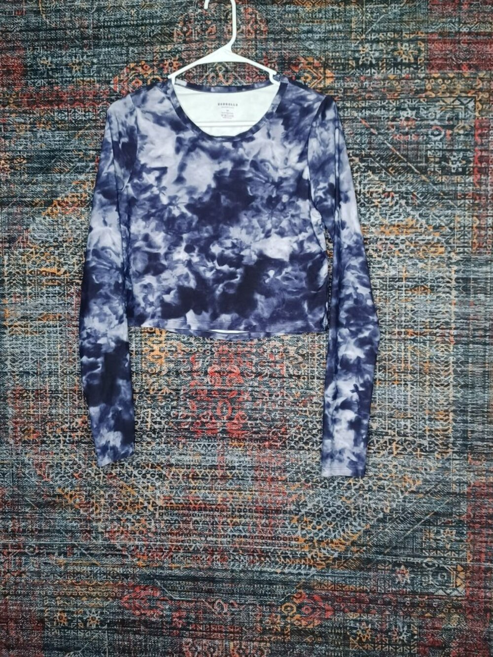 Rebdolls womens purple white tiedye nylon crop thumbhole compression L EUC